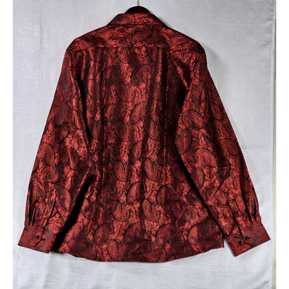Barry Wang Mens Silk Iridescent Paisley Button Up Shirt Long Sleeve Size XL NWOT - Picture 7 of 9